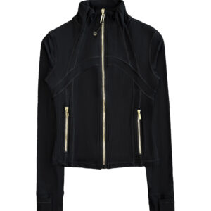 Women's workout jacket vertical striped ribbed stand collar color block full-zip yoga jacket